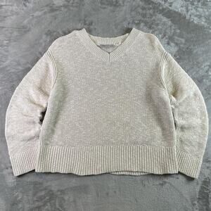 Everlane Beige V-Neck Knit Sweater Women’s Medium Cotton Linen Minimalist